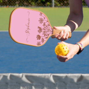 Pink Minimalist Wildflower Name Pretty Floral Pickleball Paddle