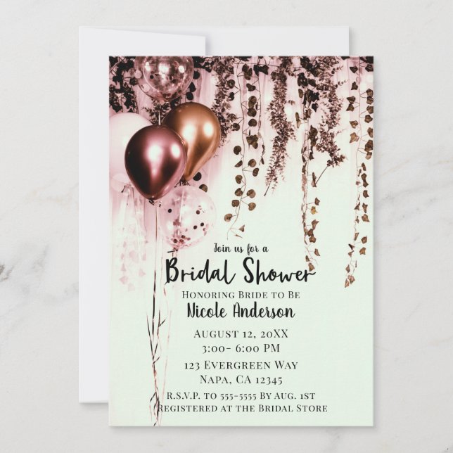Pink Mink Rose Gold Lights Rustic Ivy Bridal Invitation (Front)