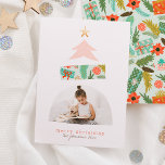 Pink & Mint Abstract Christmas Tree Arch Photo Holiday Card<br><div class="desc">A fresh, modern design featuring a chic abstract Christmas tree made up of 3 simple shapes, a treetop, a tilted rectangular, and a semicircle. At the top, there is a faux gold star! The first shape features a white snow pattern on blush pink, the second features a pattern of poinsettia...</div>