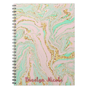 Pink Mint and Gold Marbling Notebook