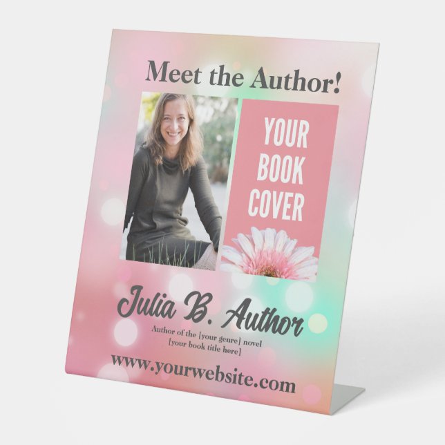 Pink & Mint Author Book Signing or Book Launch  Pedestal Sign (Front)