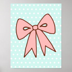 Pink Mint Bow Wall Art Poster Print