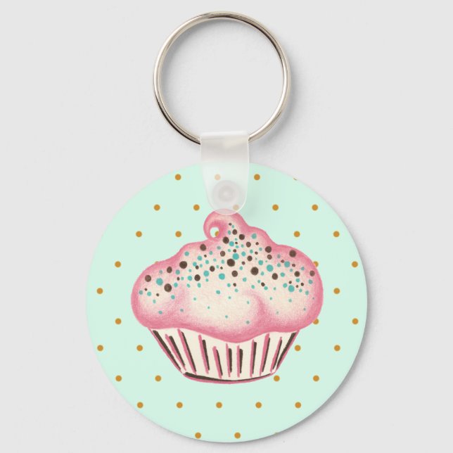Pink Mint Chocolate Cupcake Keychain (Front)