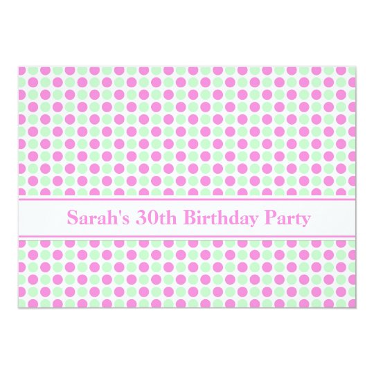 Pink Mint Dots 30th Birthday Party Invitation