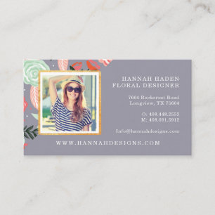 Pink & Mint Floral Garden & Gold Photo Frame Business Card