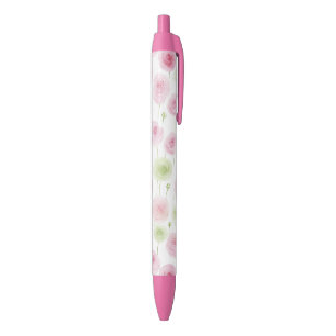 Pink Mint Floral Ranunculus   Black Ink Pen