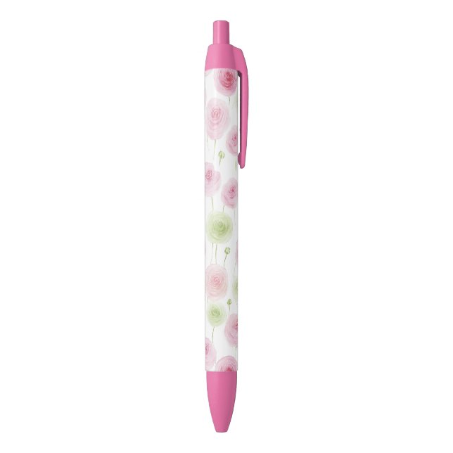 Pink Mint Floral Ranunculus   Black Ink Pen (Bottom (Vertical))
