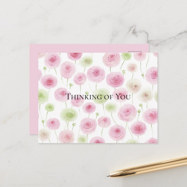 Pink Mint Floral Ranunculus   Postcard (Front/Back In Situ)