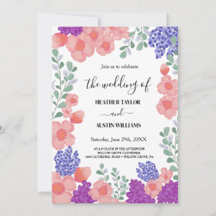 Pink Mint Flowers Watercolor Wedding Botanical Invitation