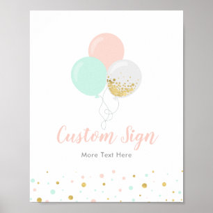 Pink, Mint & Gold Baby Shower Custom Party Sign