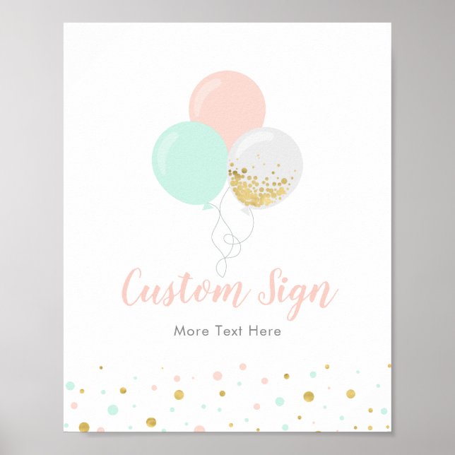Pink, Mint & Gold Baby Shower Custom Party Sign (Front)