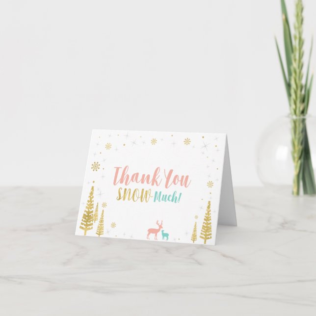 Pink, Mint & Gold Winter Wonderland Thank You Card (Front)