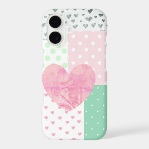 Pink, Mint Green and Silver Hearts Cell Phone Case