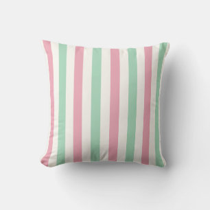 Pink, Mint Green and White Pastel Stripe Cushion