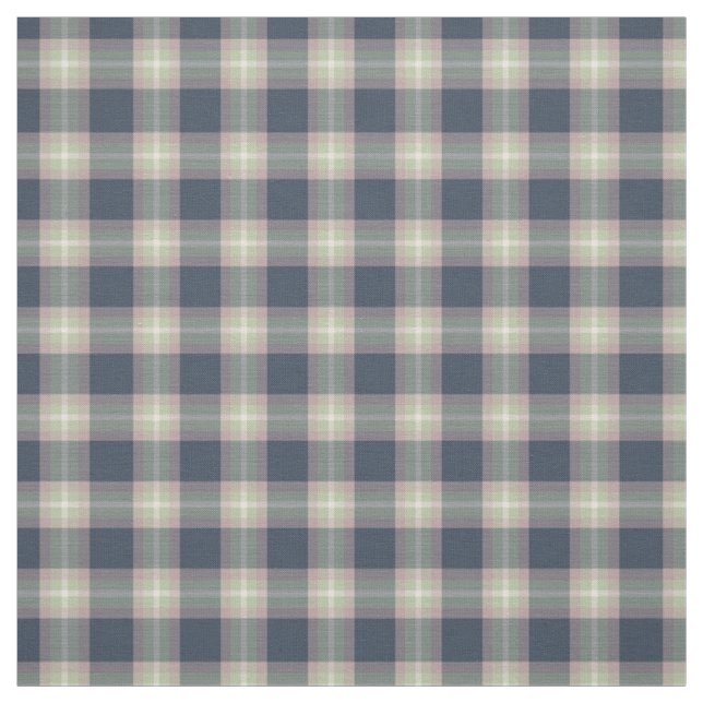 Pink Mint Green Dark Blue Tartan Squares Pattern Fabric (Swatch)