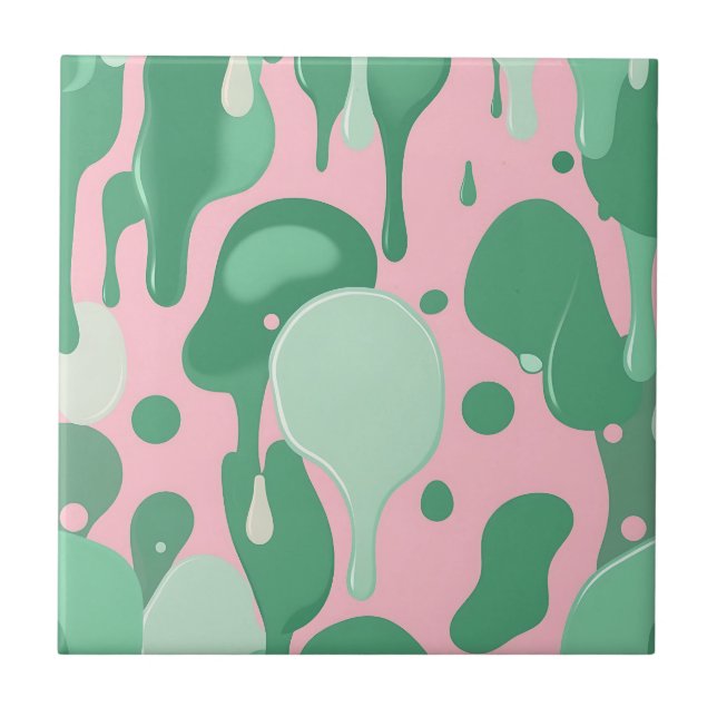 Pink Mint Green Melting Drip Pattern Abstract  Ceramic Tile (Front)