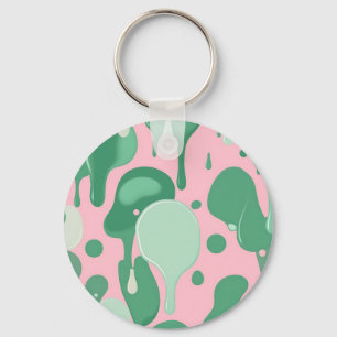 Pink Mint Green Melting Drip Pattern Abstract Key Ring