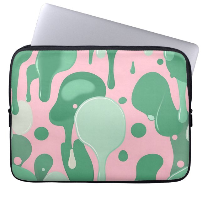 Pink Mint Green Melting Drip Pattern Abstract  Laptop Sleeve (Front)
