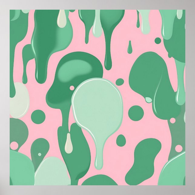 Pink Mint Green Melting Drip Pattern Abstract  Poster (Front)