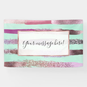 Pink Mint Green Nail Polish Glitter Brushstrokes Banner