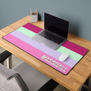 Pink Mint Green Purple Stripes Pattern Name Desk Mat