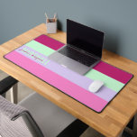 Pink Mint Green Purple Stripes Pattern Name Desk Mat<br><div class="desc">Add a personalised touch to your workspace with the Pink, Mint Green, and Purple Stripes Pattern Name Desk Mat. Featuring a stylish striped design in vibrant hues, this mat provides a smooth surface for your keyboard and mouse while enhancing your desk with a modern look. Customise it with a name...</div>