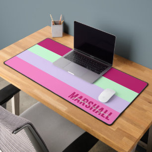 Pink Mint Green Purple Stripes Pattern Name Desk Mat