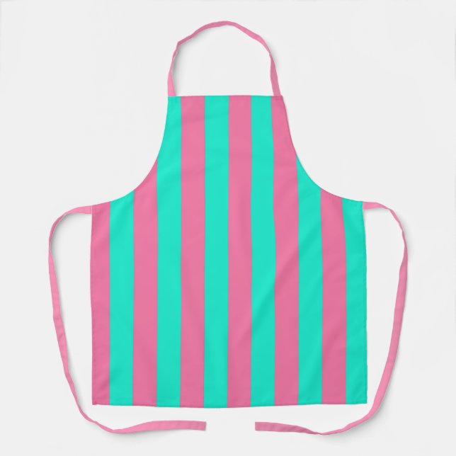 Pink Mint Green Stripes Design  Apron (Front)