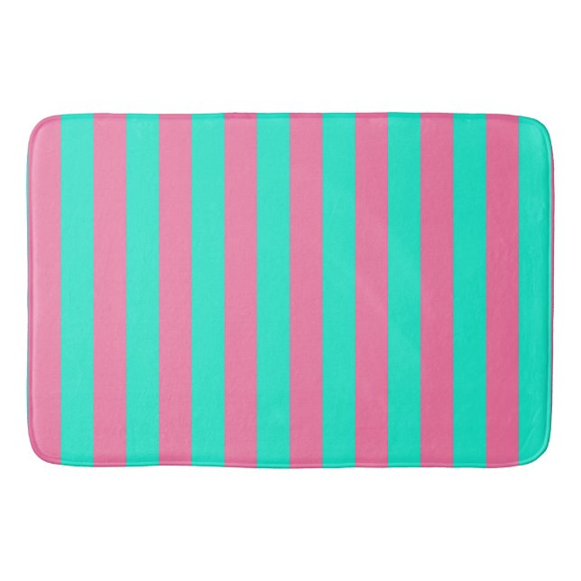 Pink Mint Green Stripes Design  Bath Mat (Front)