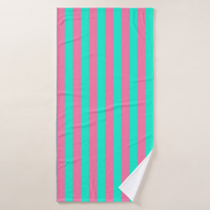 Pink Mint Green Stripes Design Bath Towel