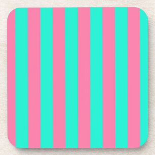 Pink Mint Green Stripes Design Coaster