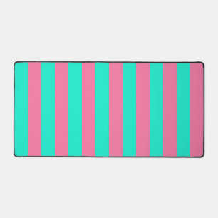 Pink Mint Green Stripes Design Desk Mat