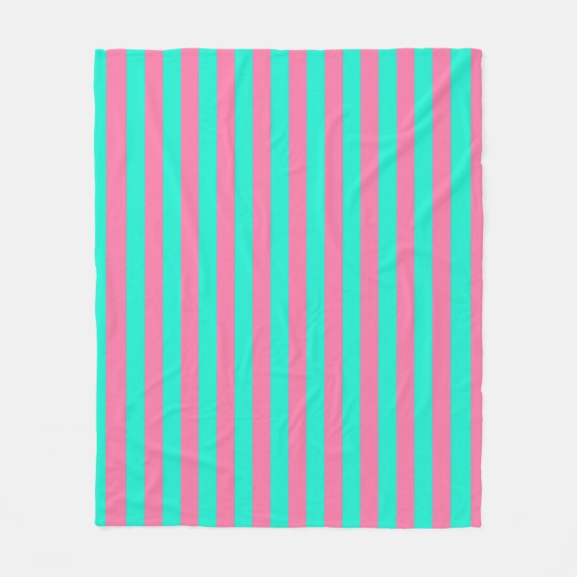 Pink Mint Green Stripes Design  Fleece Blanket (Front)