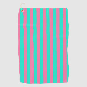Pink Mint Green Stripes Design Golf Towel