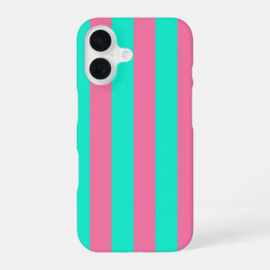 Pink Mint Green Stripes Design iPhone 16 Case