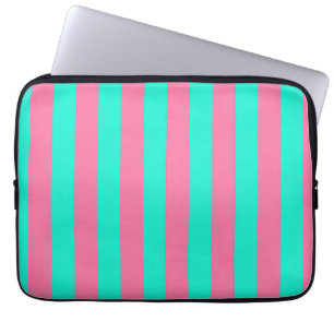 Pink Mint Green Stripes Design Laptop Sleeve
