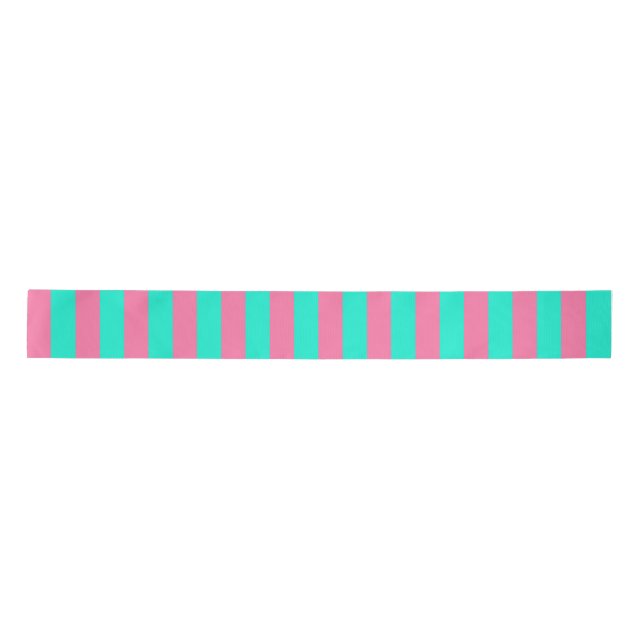 Pink Mint Green Stripes Design  Satin Ribbon (Front)
