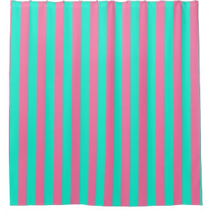 Pink Mint Green Stripes Design  Shower Curtain