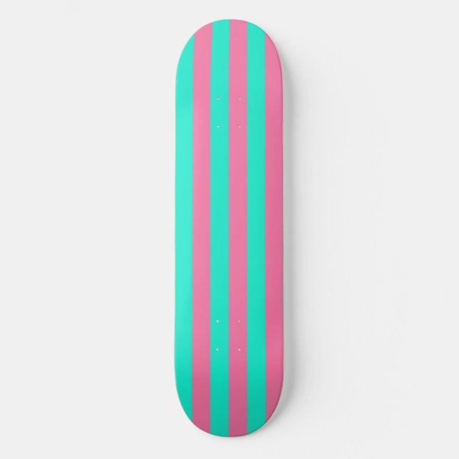 Pink Mint Green Stripes Design  Skateboard (Front)