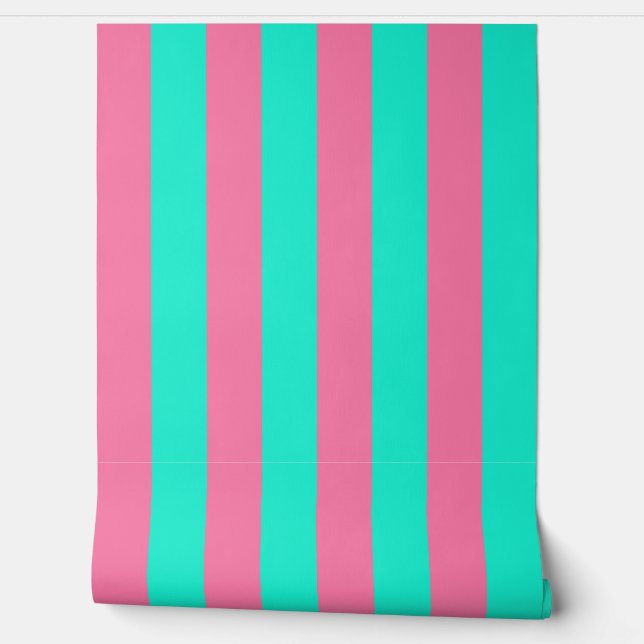 Pink Mint Green Stripes Design  Wallpaper (Unrolling)