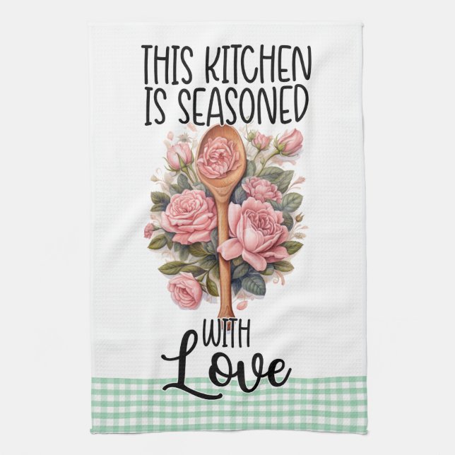 Pink Mint Green This Kitchen is Seasoned With Love Tea Towel (Vertical)