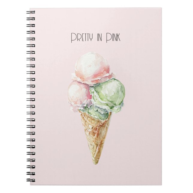 Pink Mint Ice Cream Cone Notebook (Front)