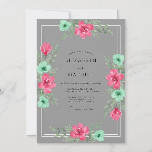 Pink Mint Painted Wedding Invitation (Front)