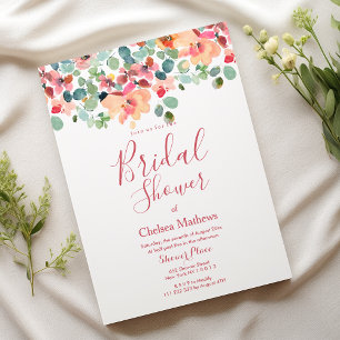 Pink mint red coral garden rose Bridal Shower Invitation