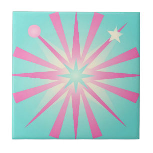 Pink Mint Retro Starburst Glow Ceramic Tile