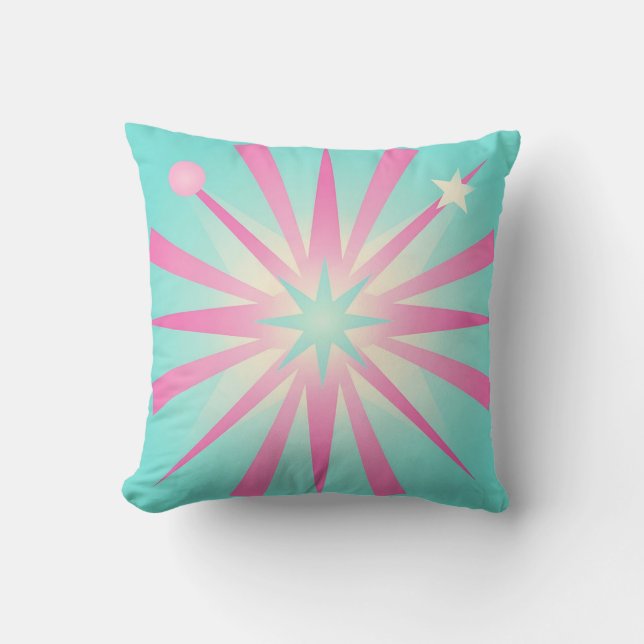 Pink Mint Retro Starburst Glow Cushion (Front)