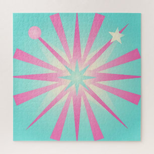 Pink Mint Retro Starburst Glow Jigsaw Puzzle