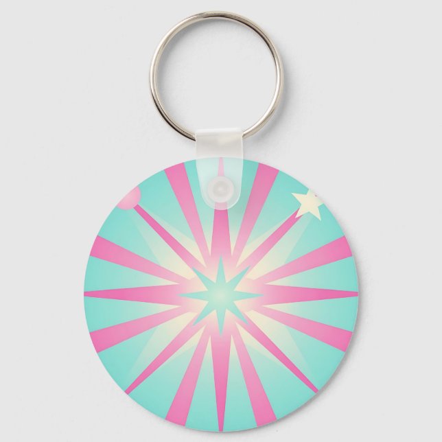 Pink Mint Retro Starburst Glow Key Ring (Front)