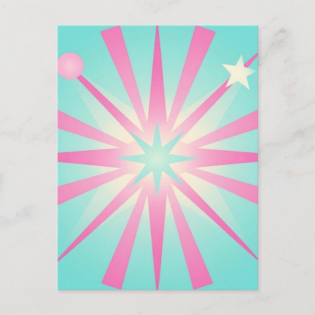 Pink Mint Retro Starburst Glow Postcard (Front)