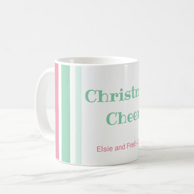 Pink Mint Stripes Christmas  Coffee Mug (Front Left)